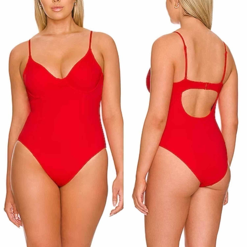 Good American Show Off One Piece Swimsuit Bright Poppy